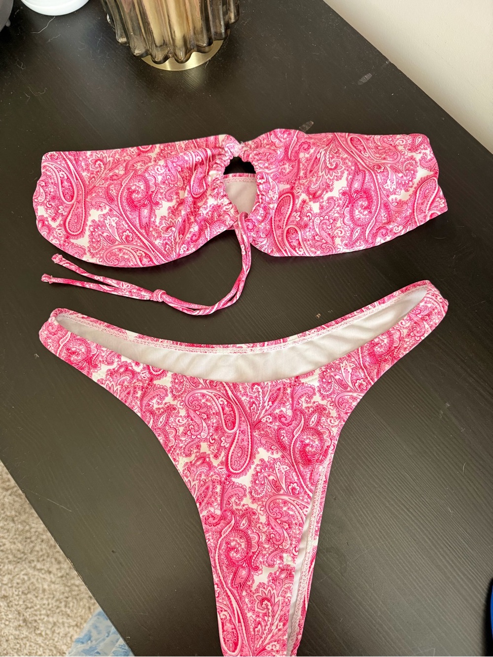 Women's Pink Paisley Bandeau Bikini Set